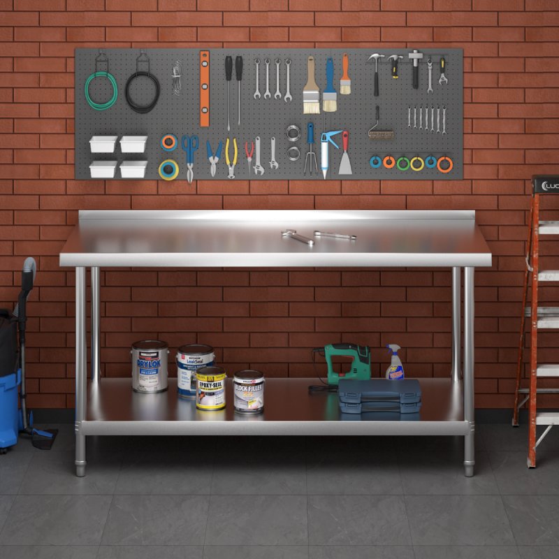 Living and Home 2 Tier Commercial Kitchen Prep & Work Stainless Steel Table with Backsplash