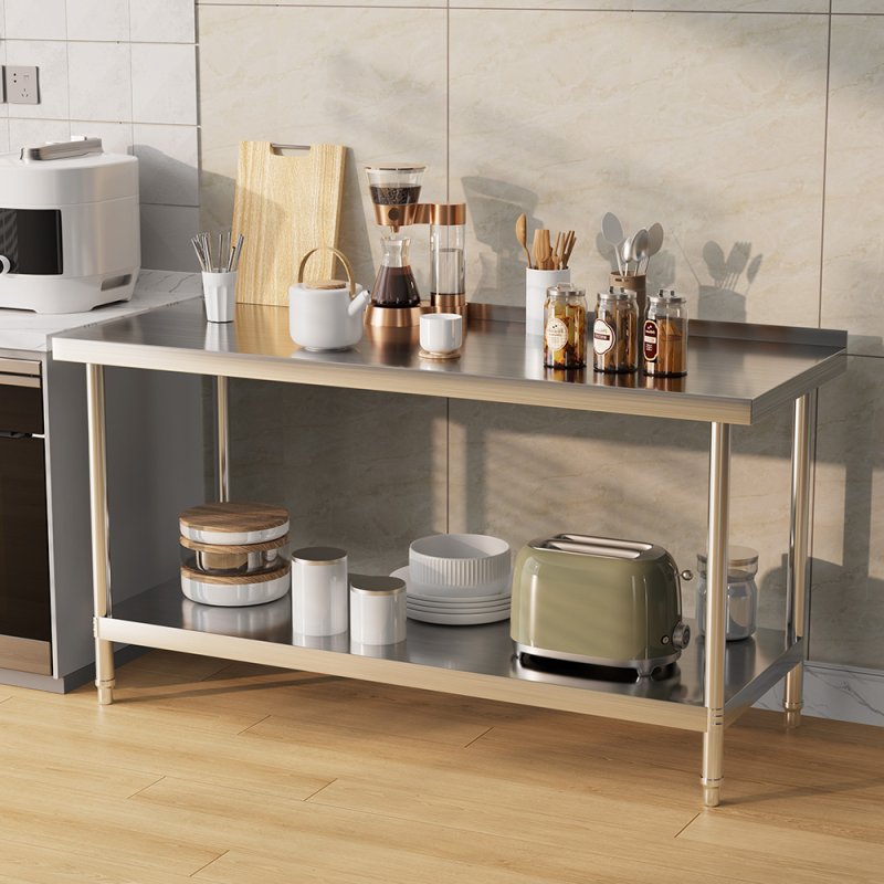 Living and Home 2 Tier Commercial Kitchen Prep & Work Stainless Steel Table with Backsplash
