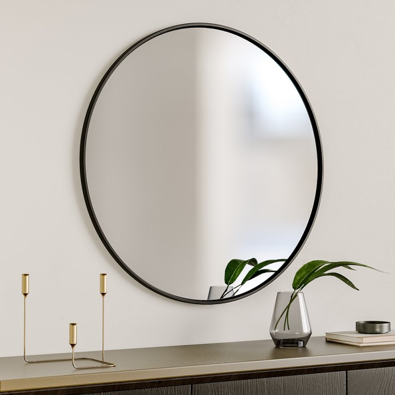 Living and Home 70cm Black Nordic Round Bathroom Framed Mirror Wall Hanging, Moisture-Resistant Design, Anti-Fog Metal Frame