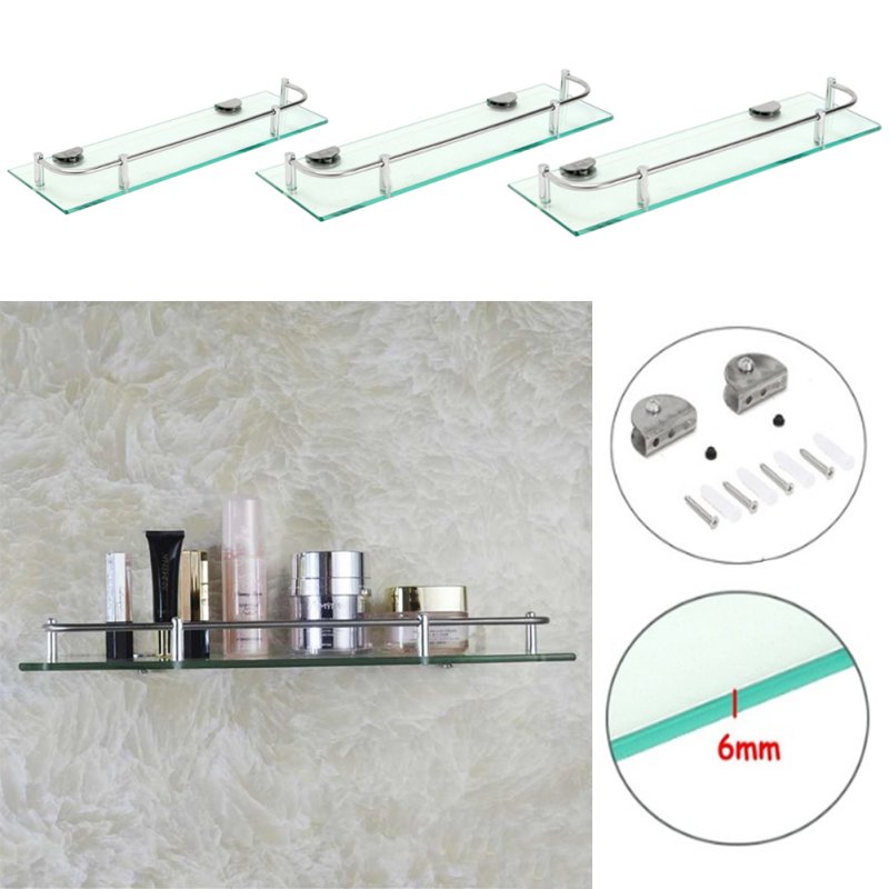 Living and Home 38.5/50/60cm Wall Mounted Tempered Glass Bathroom Shelf, 6mm Thick Glass Toiletries Storage Organizer with Guardrail