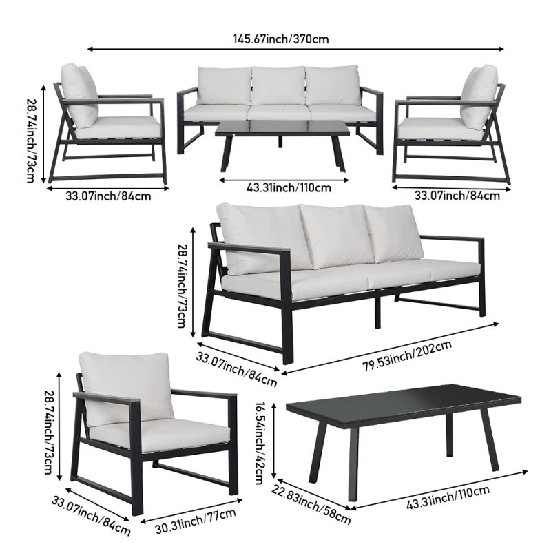 Living and Home 4 Piece Aluminium Outdoor Sofa Set with Glass Table Garden Furniture