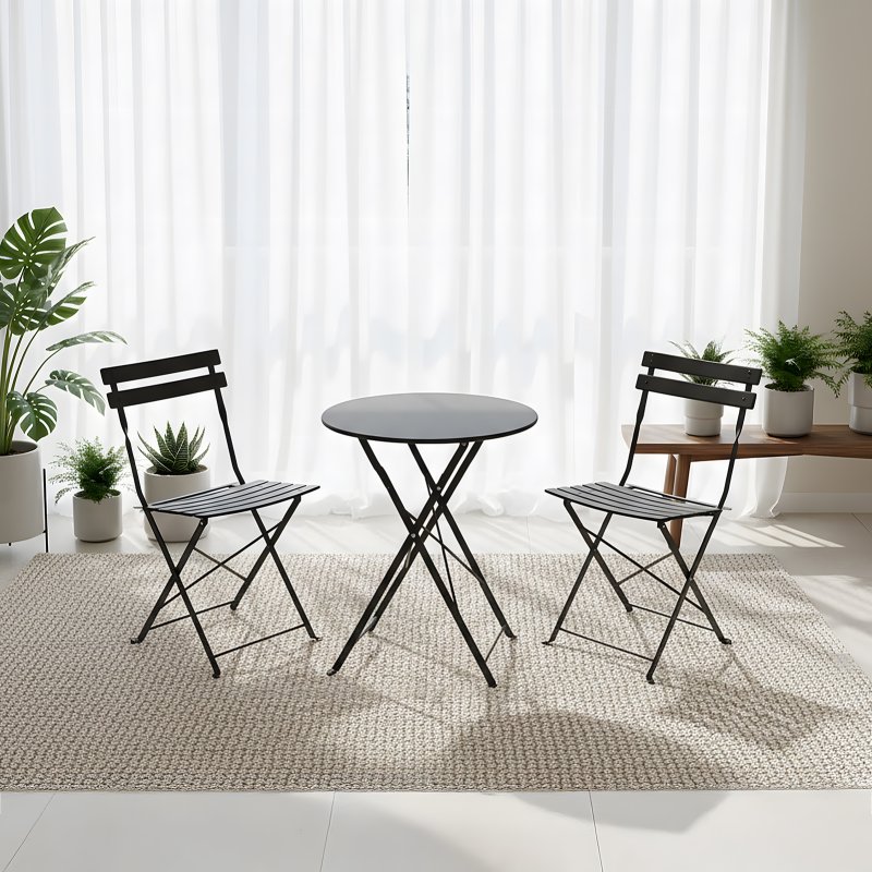 Living and Home 3-Piece Outdoor Folding Bistro Set, Table & Chairs Set, Black