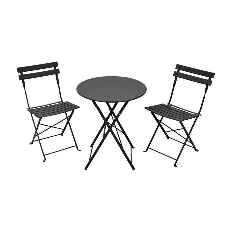 Living and Home 3-Piece Outdoor Folding Bistro Set, Table & Chairs Set, Black