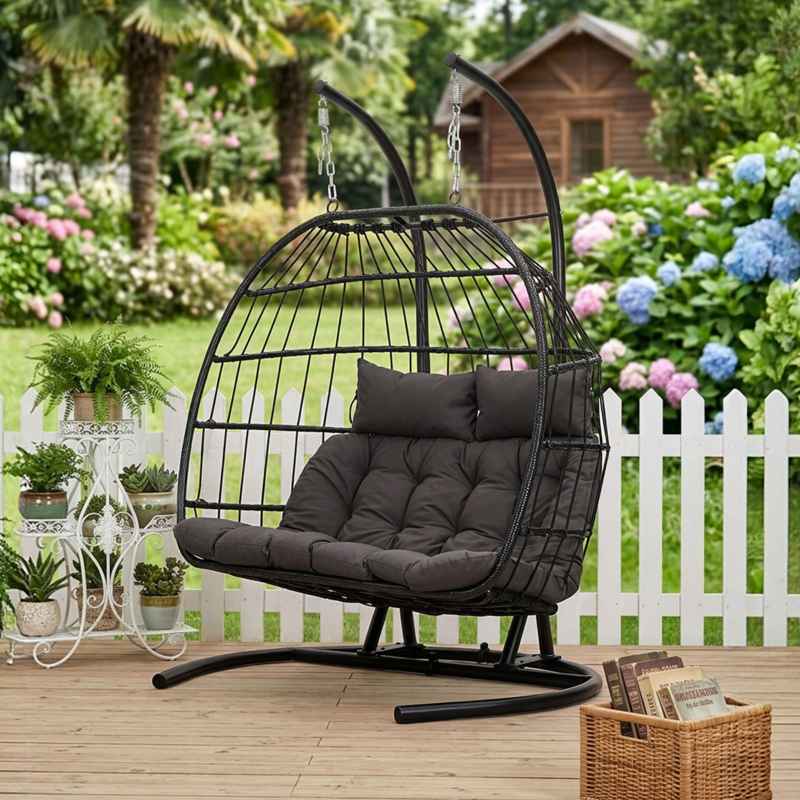 Living and Home 2-Seater Swing Hanging Egg Chair with Metal Stand