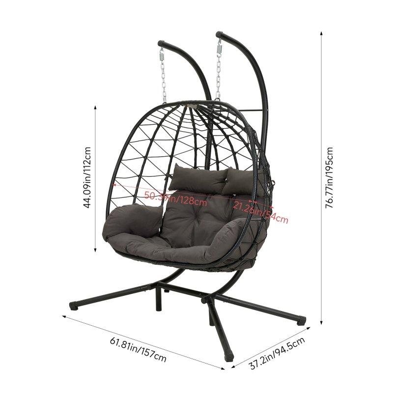 Living and Home 2-Seater Swing Hanging Egg Chair with Metal Stand, Adjustable Chains, Indoor/Outdoor Use