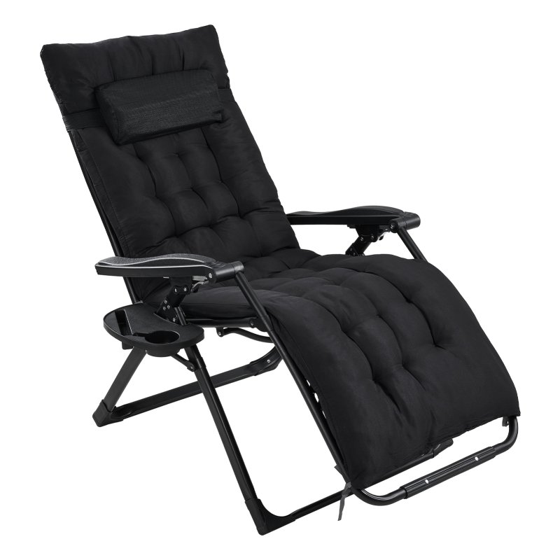 Living and Home Zero Gravity Outdoor Recliner with Seat Cushion & Headrest, Black
