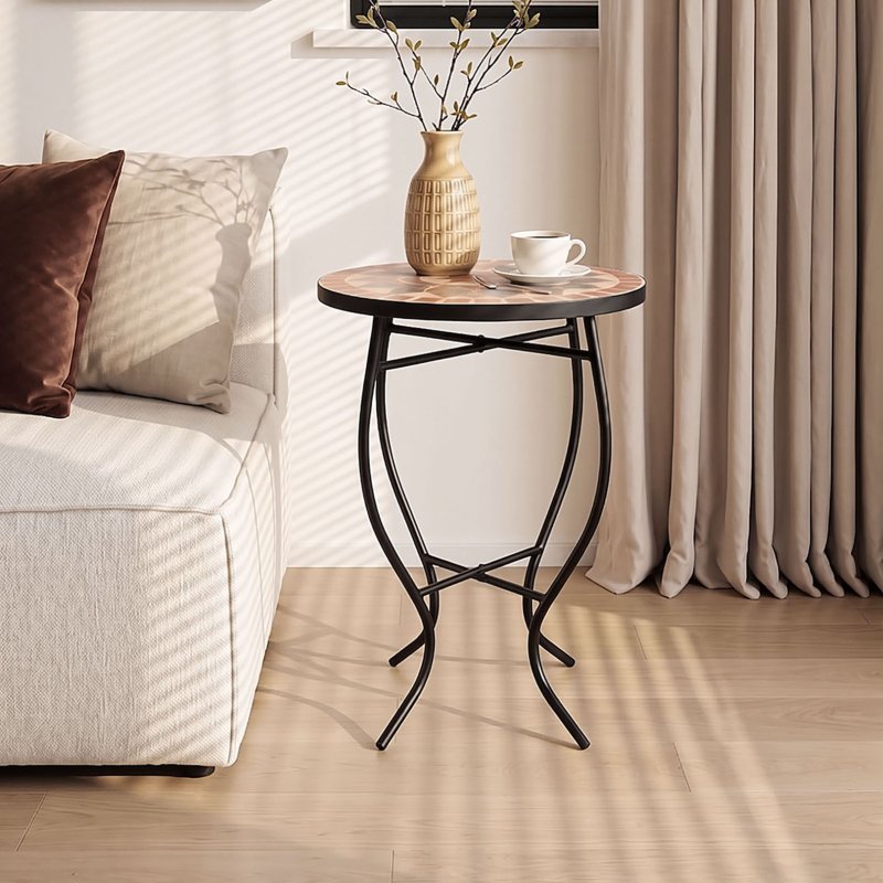 Living and Home Outdoor Mosaic Accent Side Table Plant Stand, 36cm Dia x 54cm H