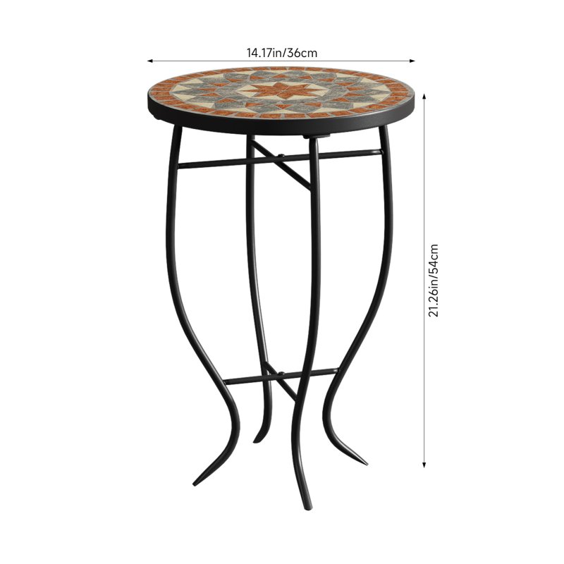 Living and Home Outdoor Mosaic Accent Side Table Plant Stand, 36cm Dia x 54cm H