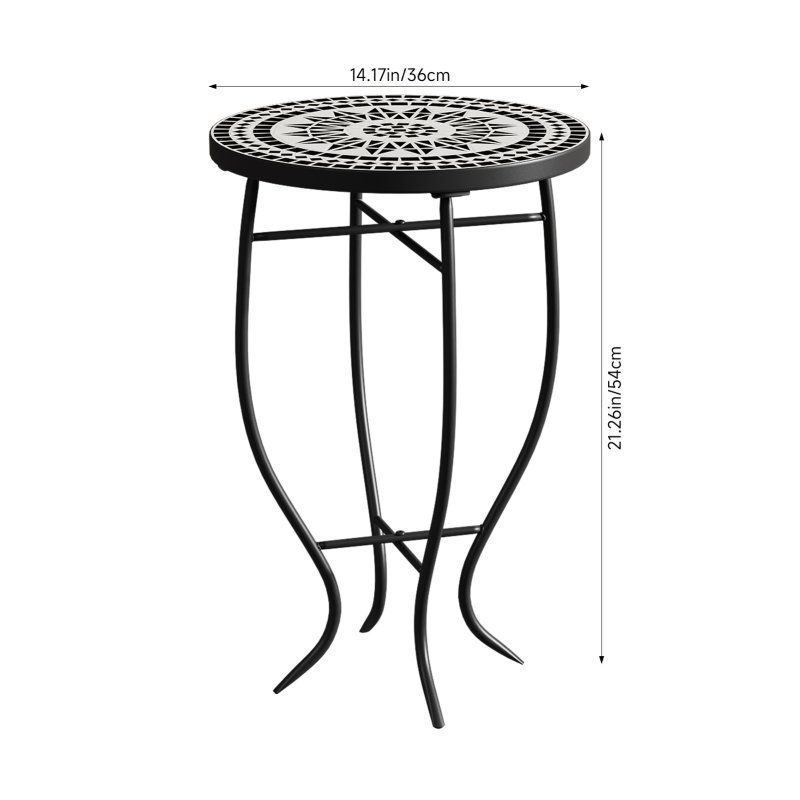 Living and Home Outdoor Mosaic Accent Side Table Round Plant Stand, 36cm Dia x 54cm H