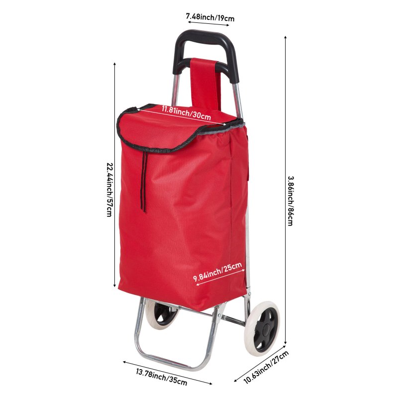 Living and Home Foldable Portable 2-Wheel Shopping Trolley, Red