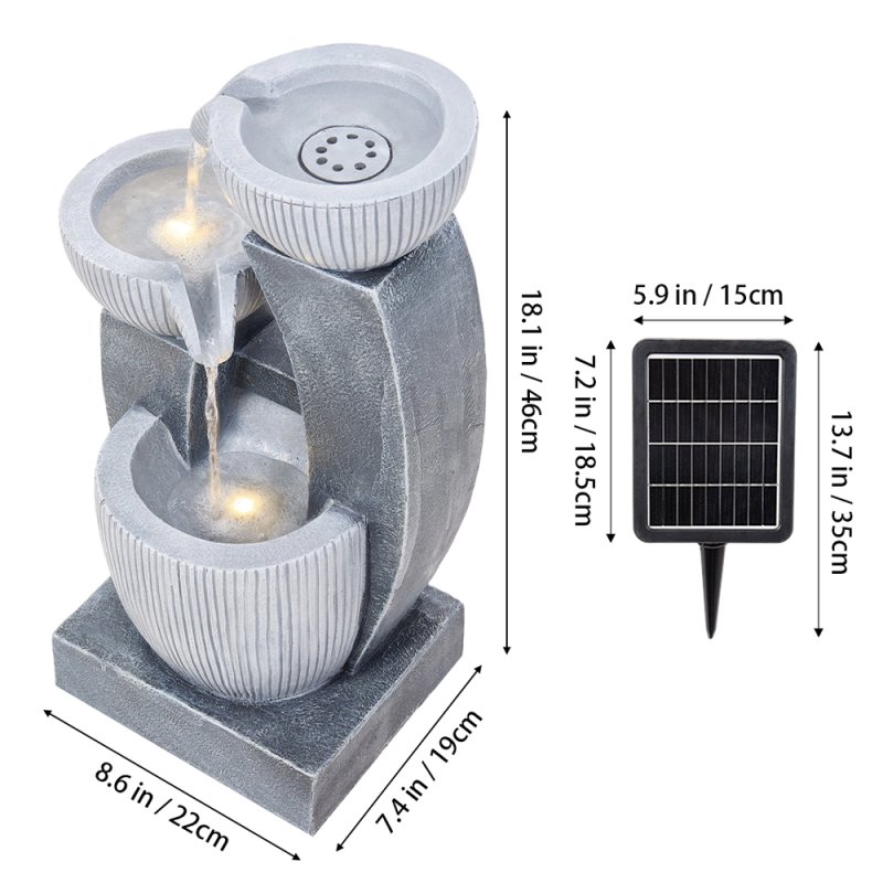 Living and Home 3-Tier Solar-Powered Water Fountain Outdoor Gardening Decor Water Feature with LED Lights