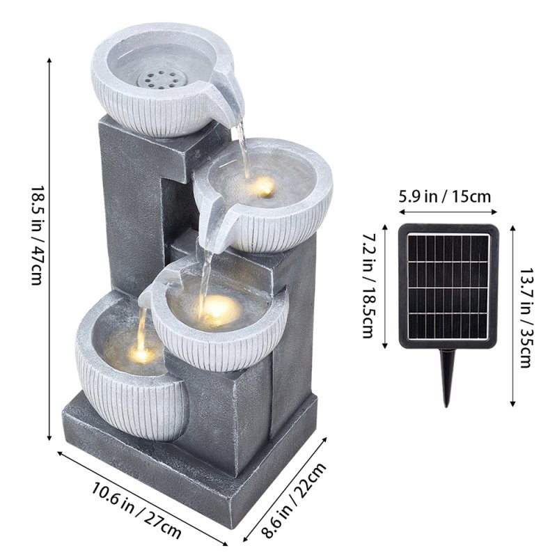 Living and Home 4-Tier Solar-Powered Water Fountain Outdoor Gardening Decor LED Water Feature with Solar Panel