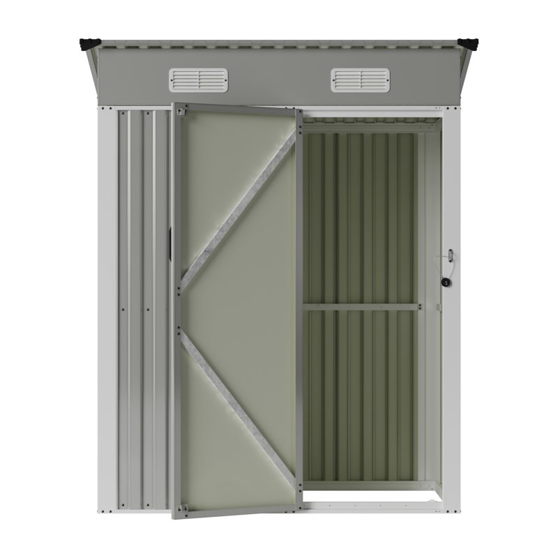 Living and Home 4.92x2.95ft Outdoor Metal Storage Shed, Pent Roof Garden Tool House with Lockable Door, Vents, Grey & White