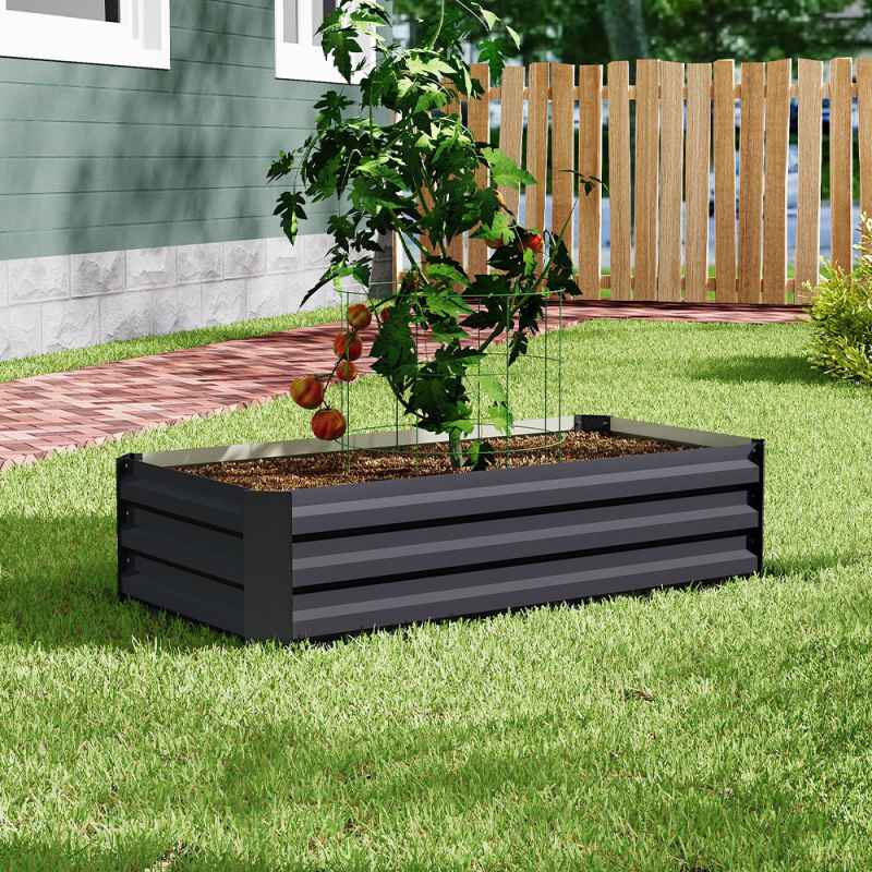 Living and Home Galvanised Steel Raised Garden Bed Rectangular Planter Box for Flowers, Herbs & Vegetables, 100cm W x 60cm D x 30cm H