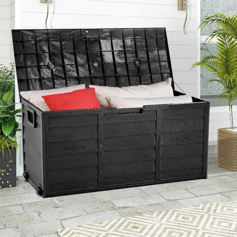 Living and Home 290L Waterproof Garden Storage Box Outdoor Storage Deck Box with Wheels, Black