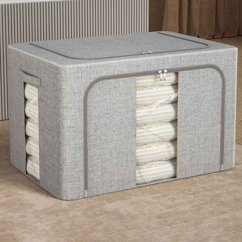 Living and Home 100L Metal Frame Fabric Storage Box with Windows, Grey