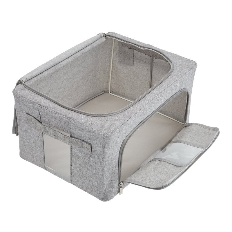 Living and Home 100L Metal Frame Fabric Storage Box with Windows, Grey