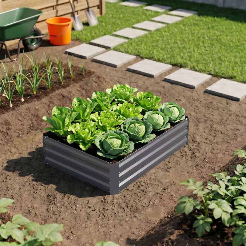 Living and Home 120cm W x 90cm D x 30cm H Galvanised Steel Raised Garden Bed Rectangular Planter Raised Bed, Grey