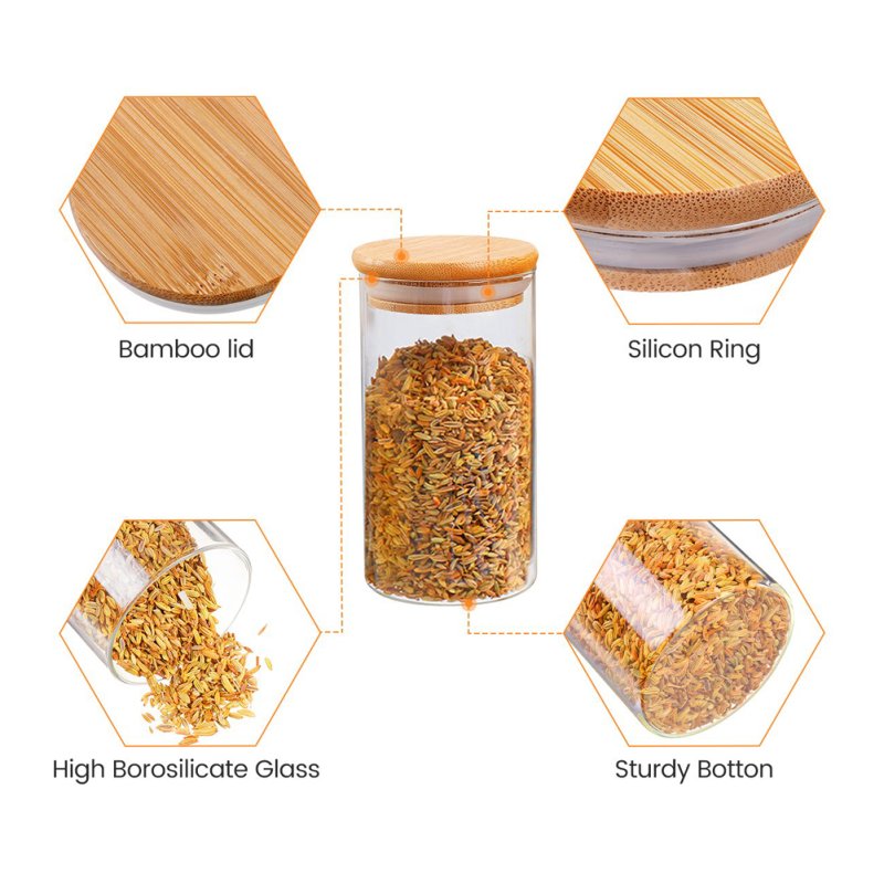 Living and Home 10pcs Glass Storage Jar Set with Bamboo Lids