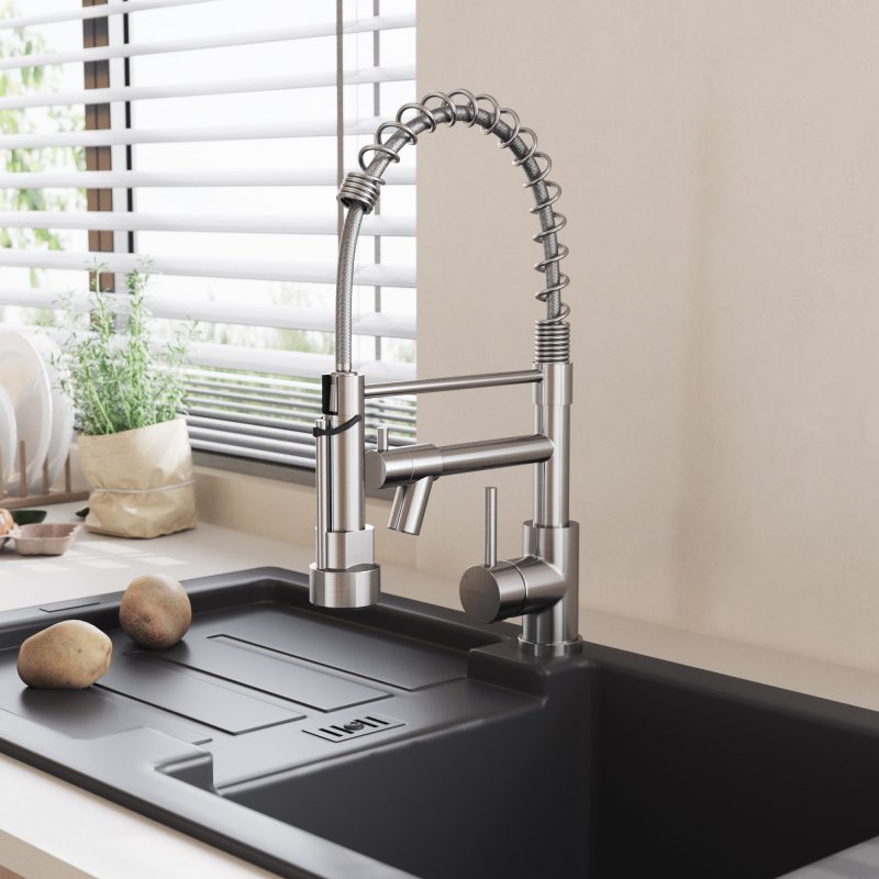 Living and Home Stainless Steel Kitchen Faucet with Pull Down Spring Spout and Pot Filler