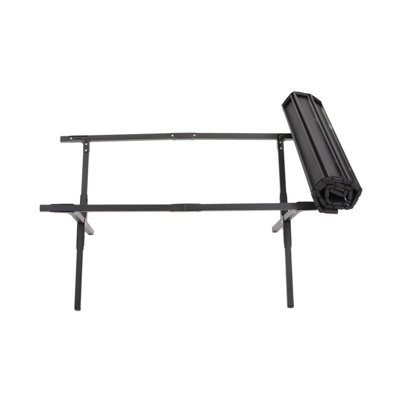 Living and Home 90cm X-Shaped Portable Folding Camping Table & Chair Set, 90cm Black Roll Top Table + 4 Folding Kermit Chairs with Wood Armrests, Outdoor Picnic Furniture with Carry Bags