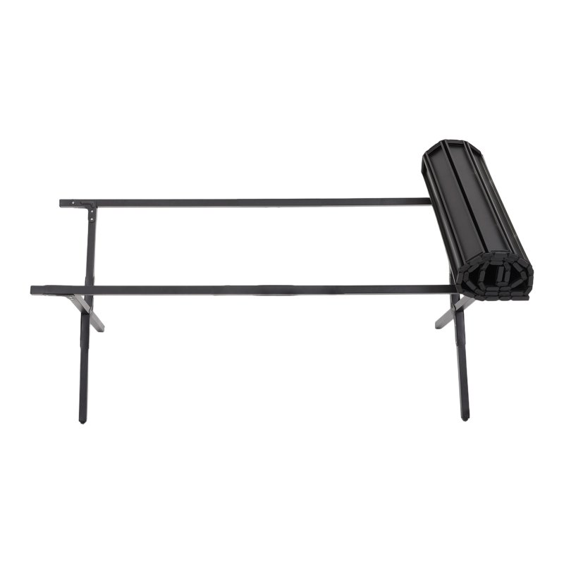 Living and Home 120cm X-Shaped Portable Folding Camping Table & Chair Set, 120cm Black Roll Top Table + 4 Folding Kermit Chairs with Wood Armrests, Outdoor Picnic Furniture with Carry Bags