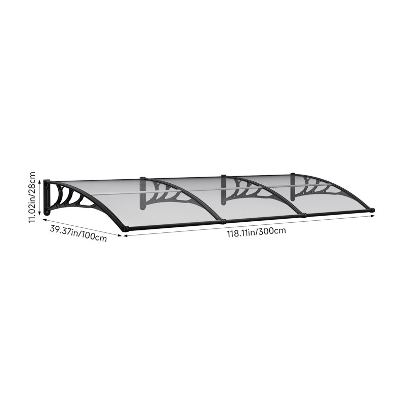 Living and Home Outdoor Door Canopy Window Awning with Drainage Channel, 300cm (W) x 100cm (D) x 28cm (H)