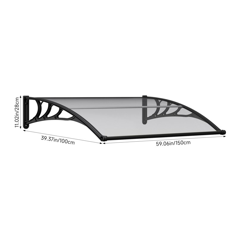 Living and Home Outdoor Door Canopy Window Awning with Drainage Channel, 150cm (W) x 100cm (D) x 28cm (H)