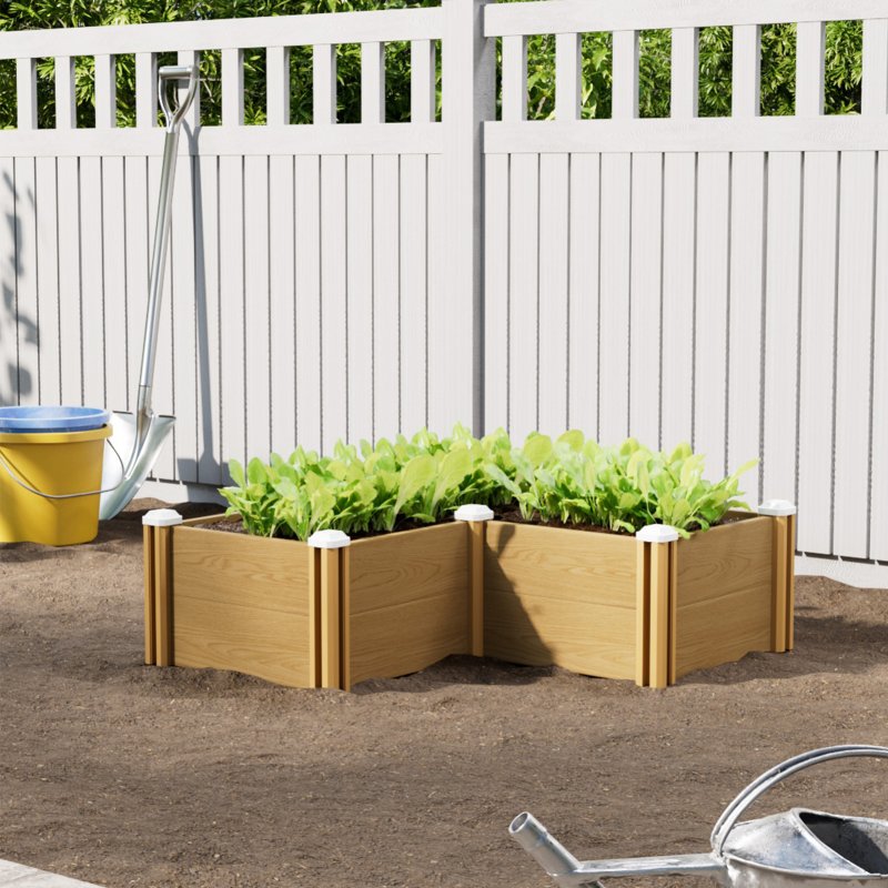 Living and Home L-Shaped Plastic Wood-Grain Raised Garden Bed Planter, 54cm (W) x 33cm (H)