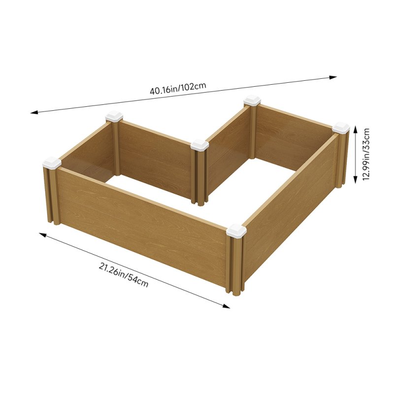 Living and Home L-Shaped Plastic Wood-Grain Raised Garden Bed Planter, 54cm (W) x 33cm (H)