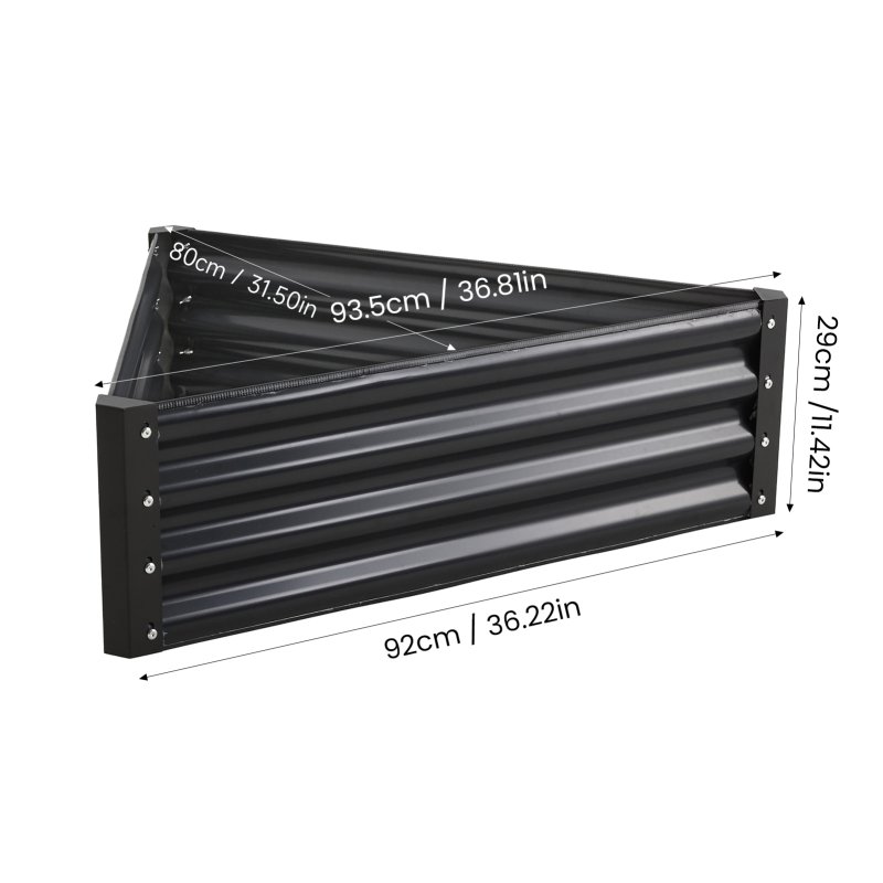 Living and Home Triangular Galvanised Steel Raised Garden Bed Dark Grey, 93.5cm W x 80cm D x 29cm H
