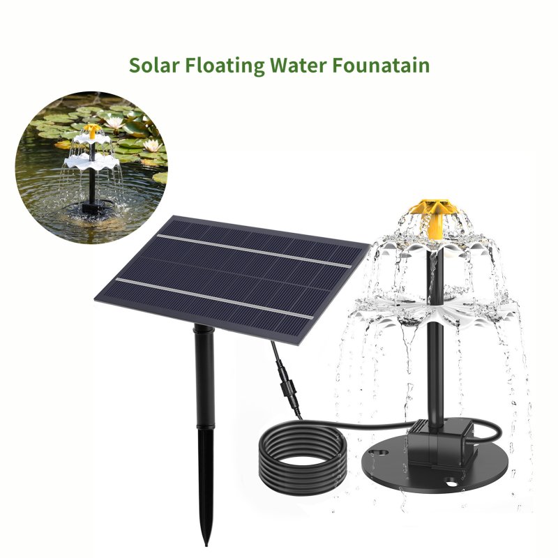 Living and Home 4W Solar Fountain Pump with Adjustable Solar Panel & 6 Nozzles