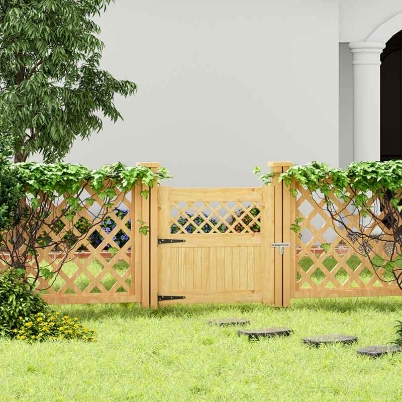 Living and Home Rhombus Garden Wood Fence Gate, Multi Size Options Outdoor Privacy Wooden Garden Gate with Hinges & Latch Hardware