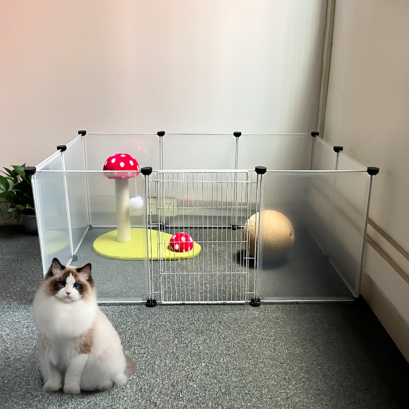 Living and Home 10 Panels Portable Clear Pet Playpen Fence with Door, 105cm (W) x 70cm (D) x 45cm (H)