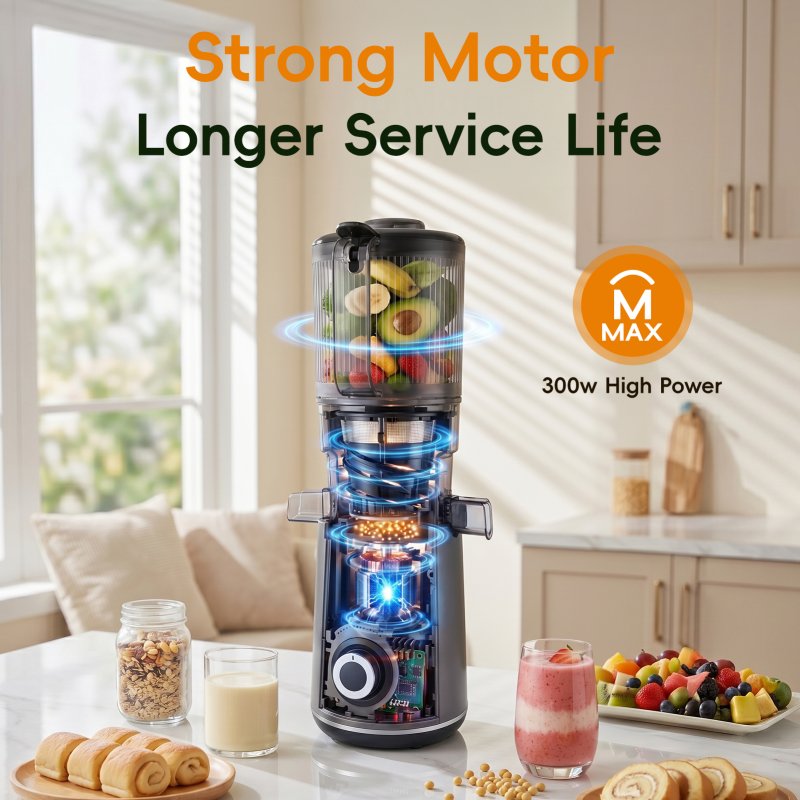 Living and Home 300W Cold Press Juicer Slow Masticating Machine