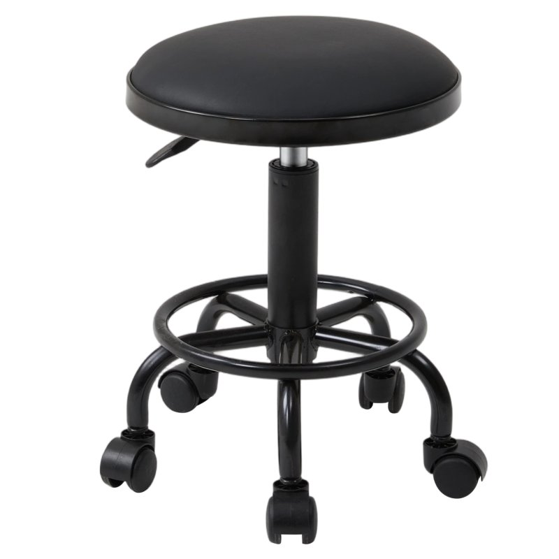 Living and Home Height-Adjustable PU Leather Round Salon Rolling Stool