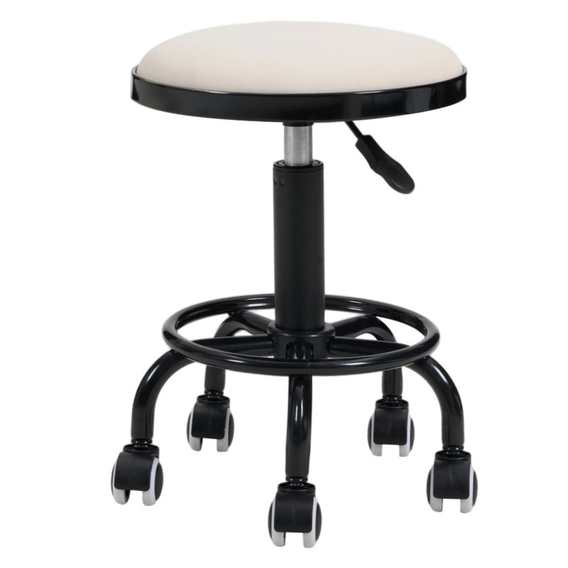 Living and Home Height-Adjustable PU Leather Round Salon Rolling Stool