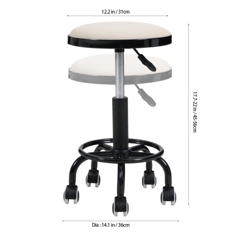 Living and Home Height-Adjustable PU Leather Round Salon Rolling Stool