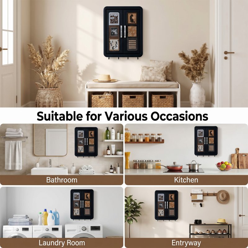 Living and Home Foldable Wall-Mounted Bathroom Storage Cabinet with Doors