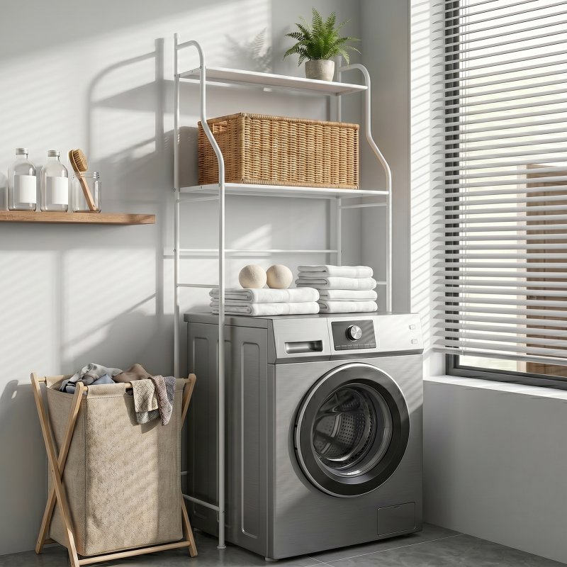 Living and Home 2-Tier Freestanding Over Toilet Storage Rack, 68cm W x 25cm D x 160cm H