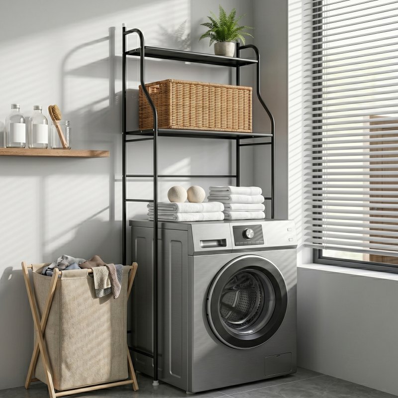 2-Tier Over-The-Toilet Storage Rack, 68cm W x 25cm D x 160cm H, Black