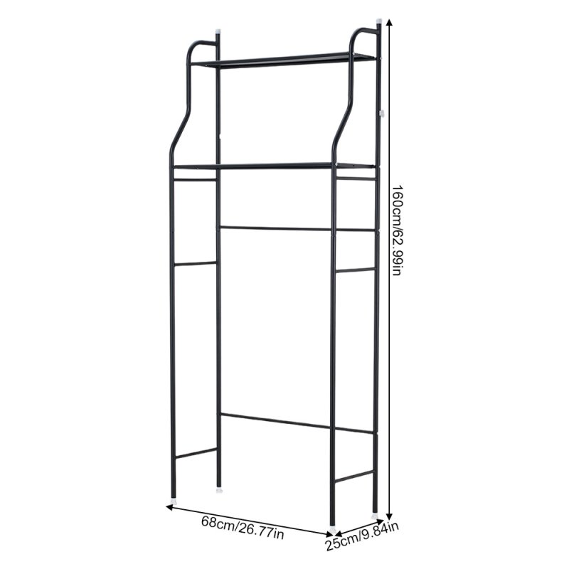 2-Tier Over-The-Toilet Storage Rack, 68cm W x 25cm D x 160cm H, Black