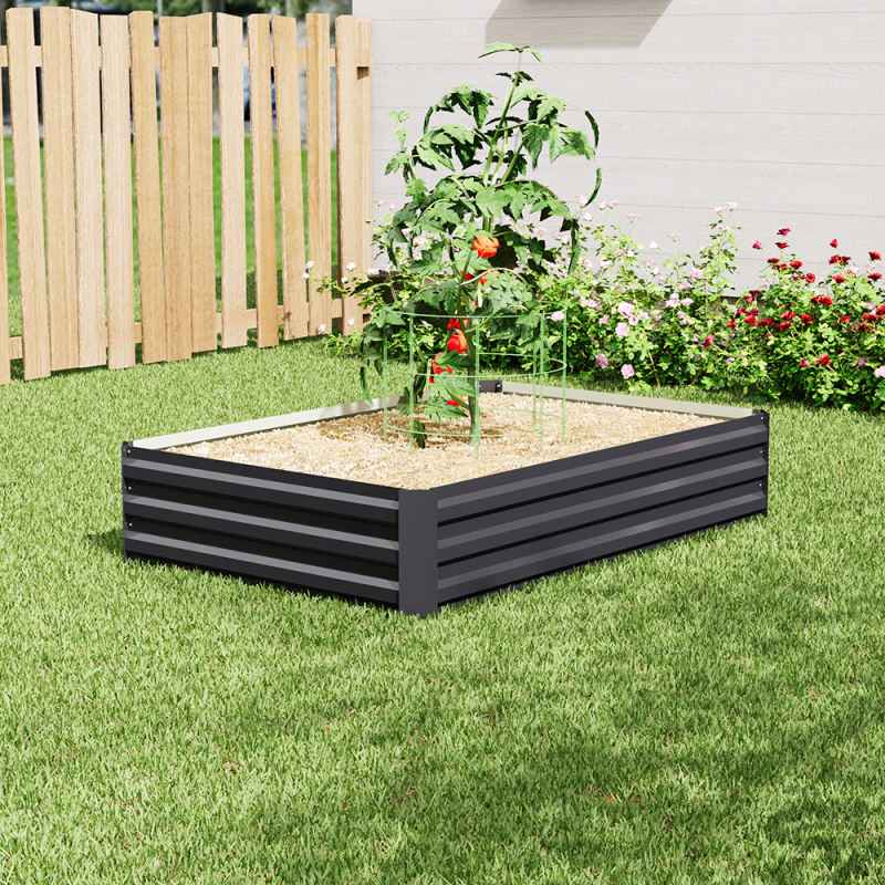 Living and Home Charcoal Black Rectangular Galvanised Steel Raised Garden Bed, 120cm W x 90cm D x 30cm H