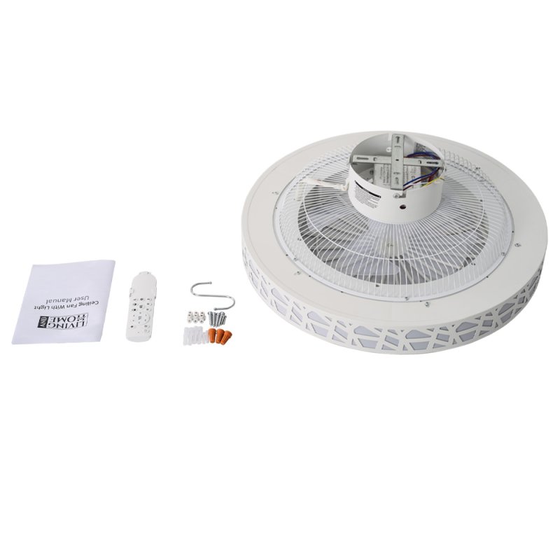 Living and Home Dia 50cm Round Acrylic Ceiling Mount LED Fan Light with Remote Controller, White