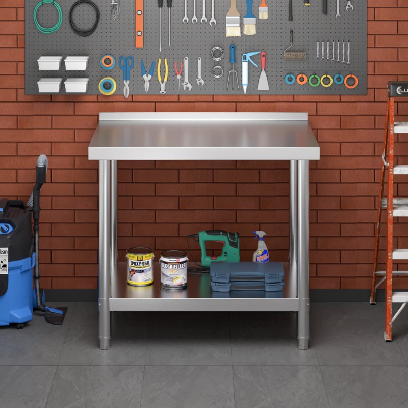 Living and Home 2 Tier Commercial Kitchen Prep & Work Stainless Steel Table with Backsplash