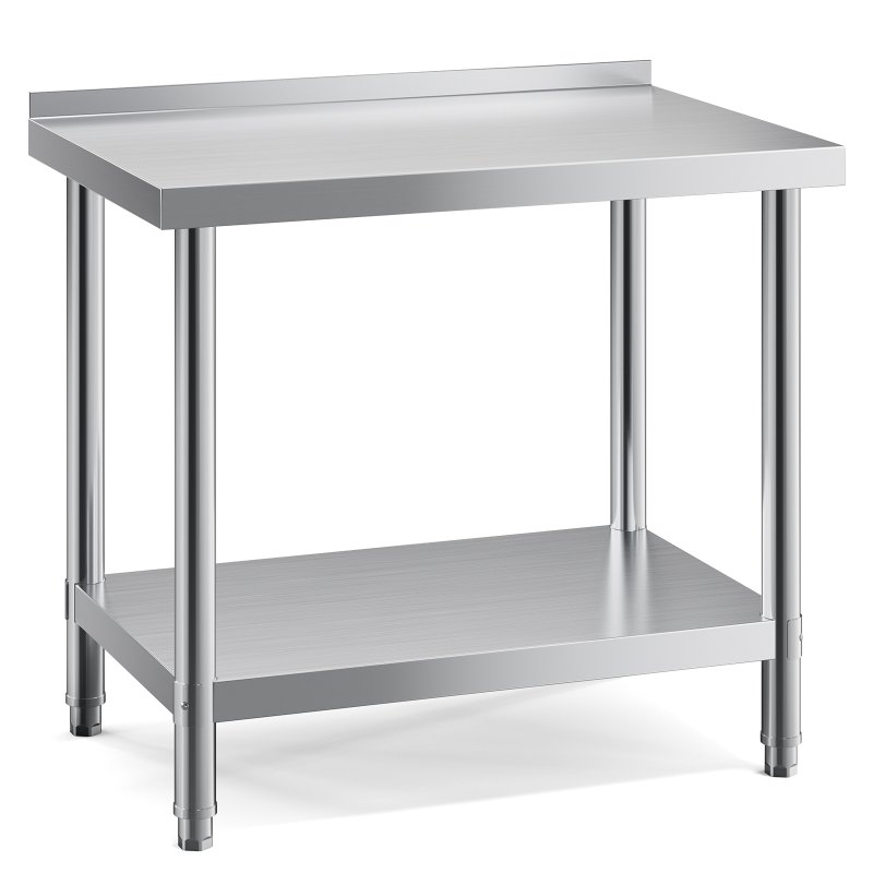 Living and Home 2 Tier Commercial Kitchen Prep & Work Stainless Steel Table with Backsplash
