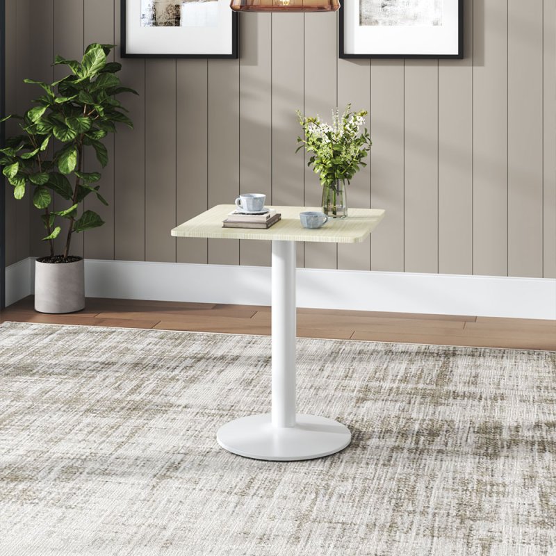 Living and Home White Square Cafe Table with Metal Base, 60cm W x 60cm D x 74cm H