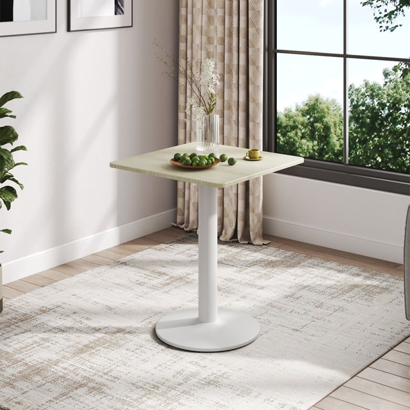 Living and Home White Square Cafe Table with Metal Base, 60cm W x 60cm D x 74cm H