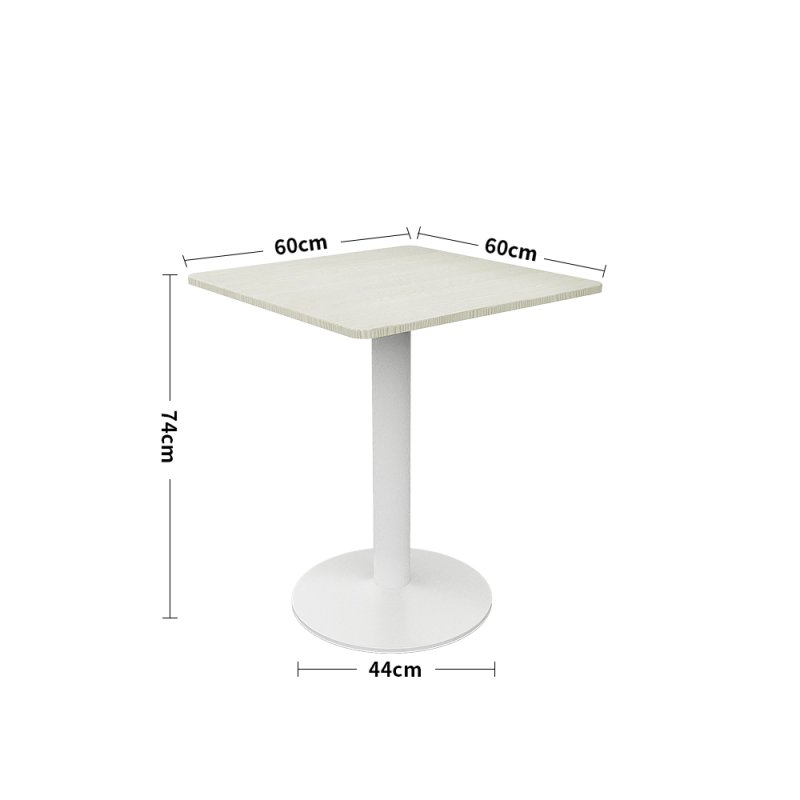 Living and Home White Square Cafe Table with Metal Base, 60cm W x 60cm D x 74cm H