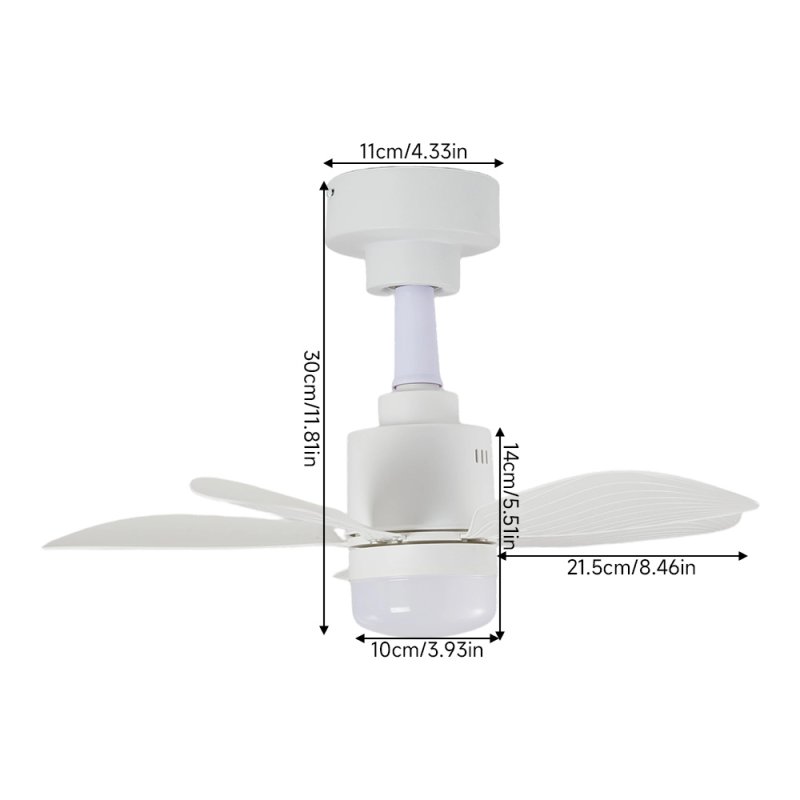 Living and Home Small All White 5 ABS Blades Ceiling Fan Light, Dimmable LED Fan Lamp with Remote & APP Control, 4 Speed Adjustable Mini Fan Light Fixture
